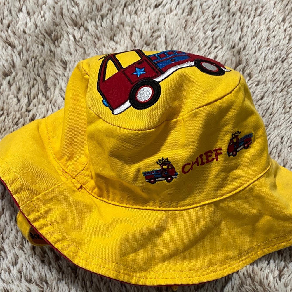 Kids Fire Truck Yellow Bucket Hat. reversible